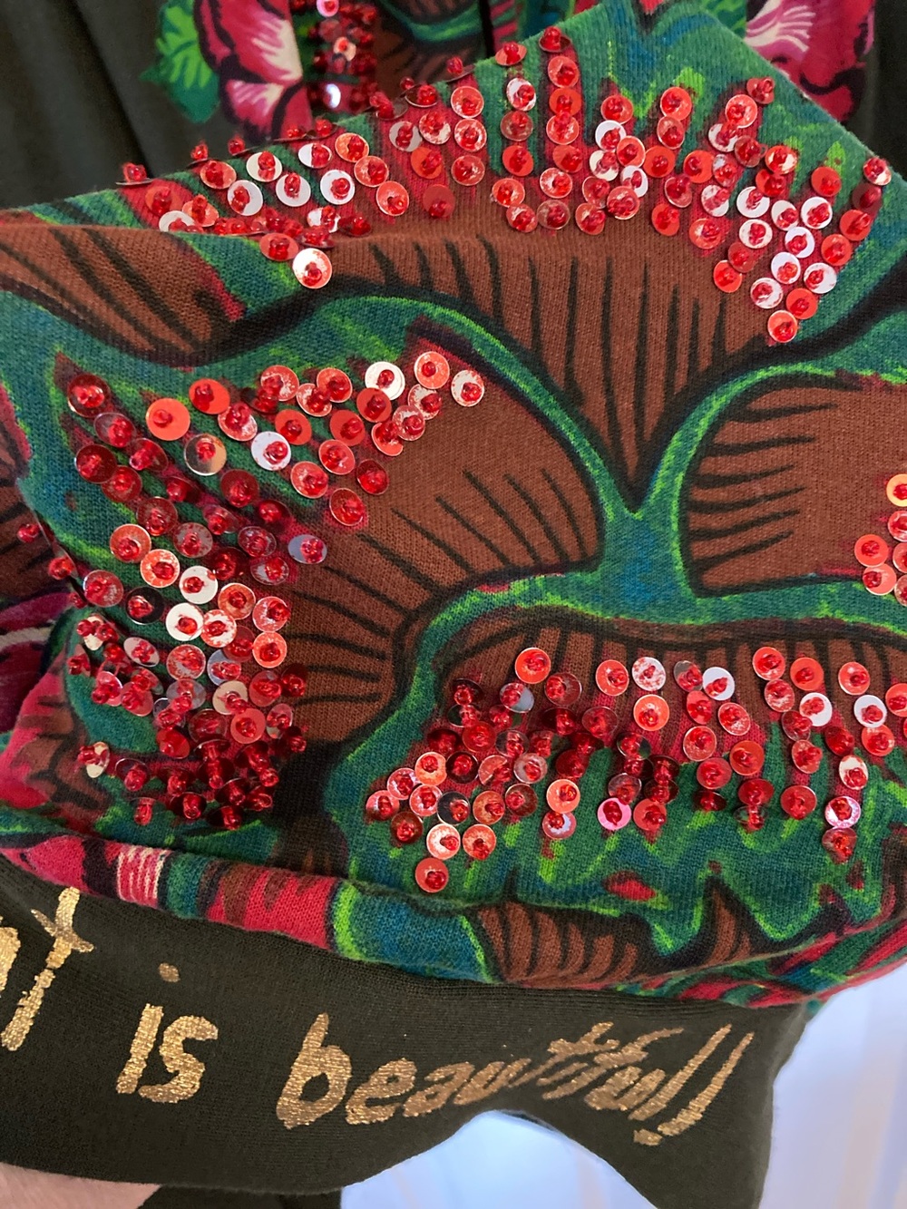 Desigual Olive Tunic “different is beautiful”with Pink & Green Floral Print - Picture 4 of 11